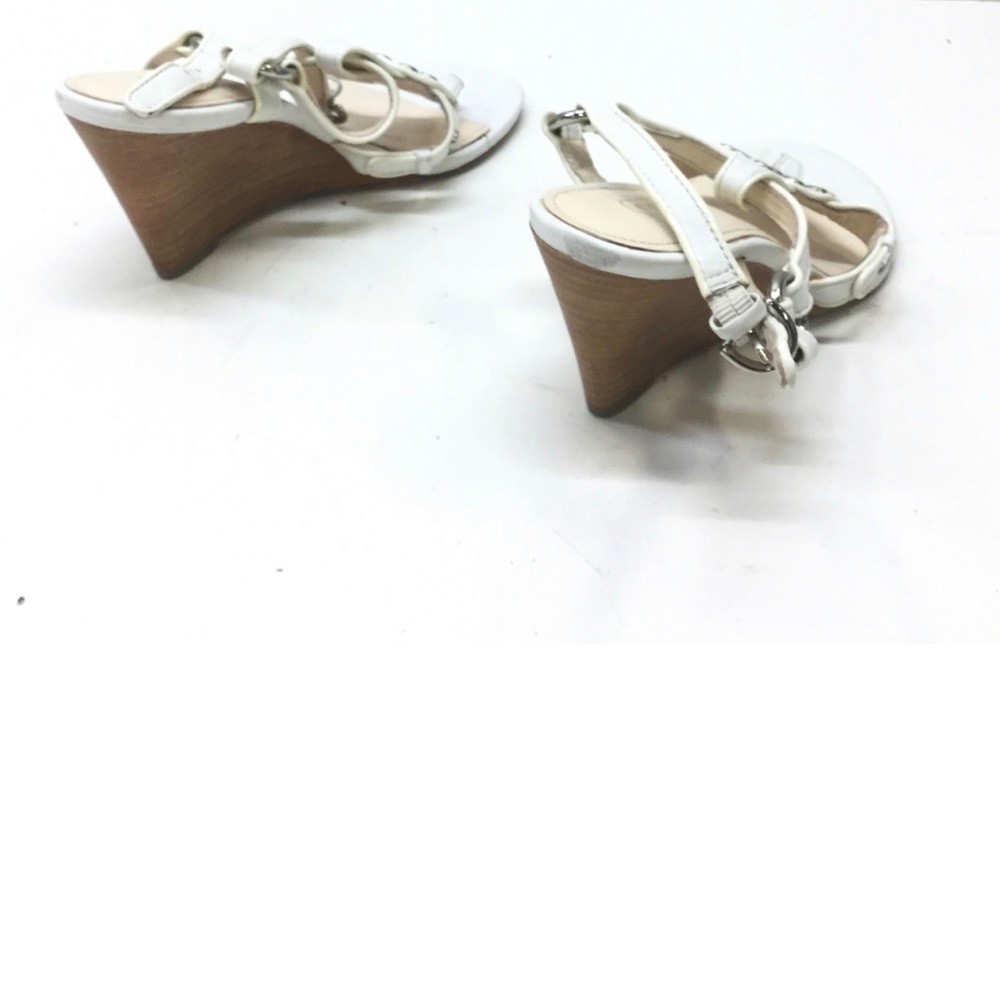 COACH Harper Sandals White Genuine Leather Silver Studded Details Wedge Sz. 8 - Picture 10 of 10